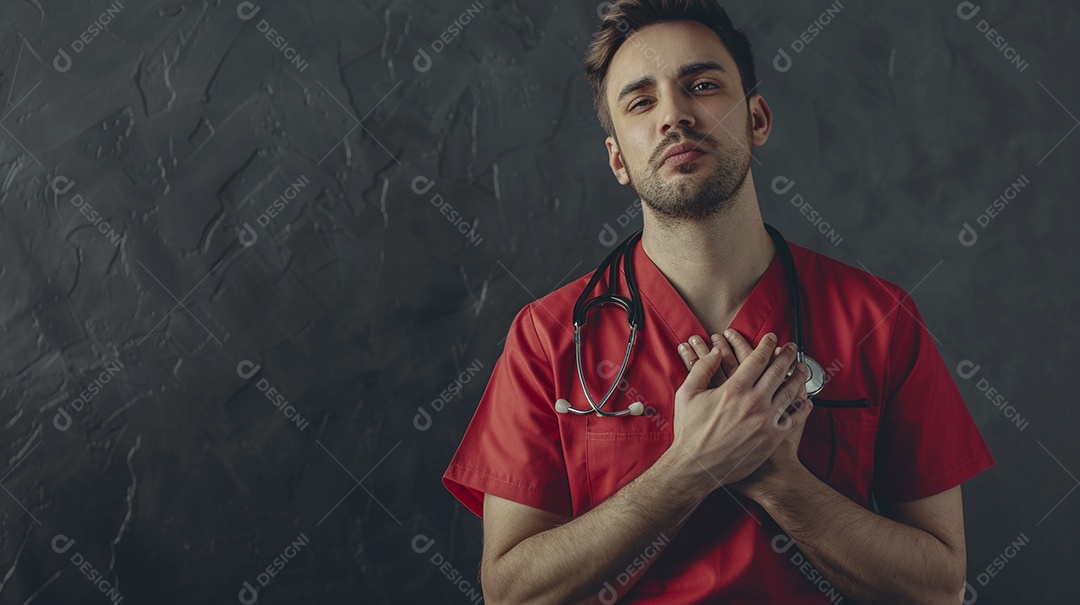 Enfermeiro masculino expressando afeto isolado em fundo de cor azul