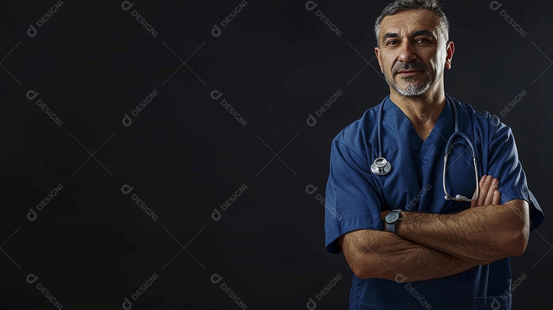 Enfermeiro masculino expressando afeto isolado em fundo de cor azul