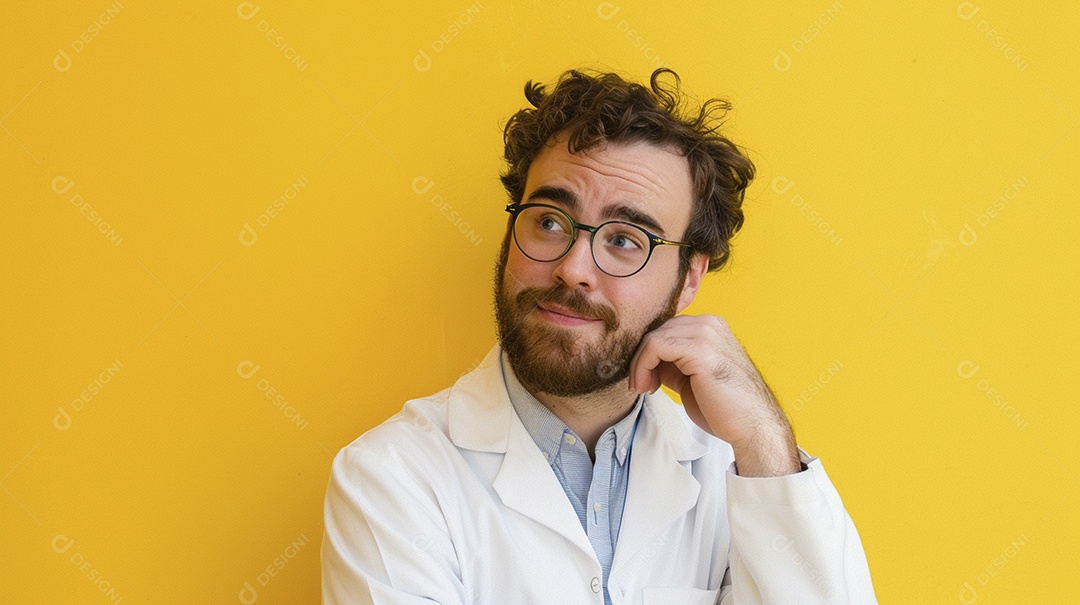 Homem cientista expressando afeto isolado em fundo de cor preta