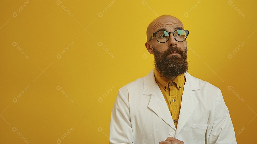 Homem cientista expressando afeto isolado em fundo de cor preta