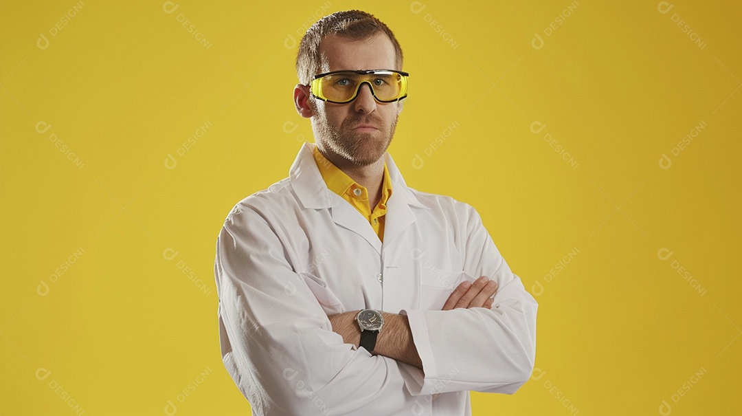 Homem cientista expressando afeto isolado em fundo de cor preta