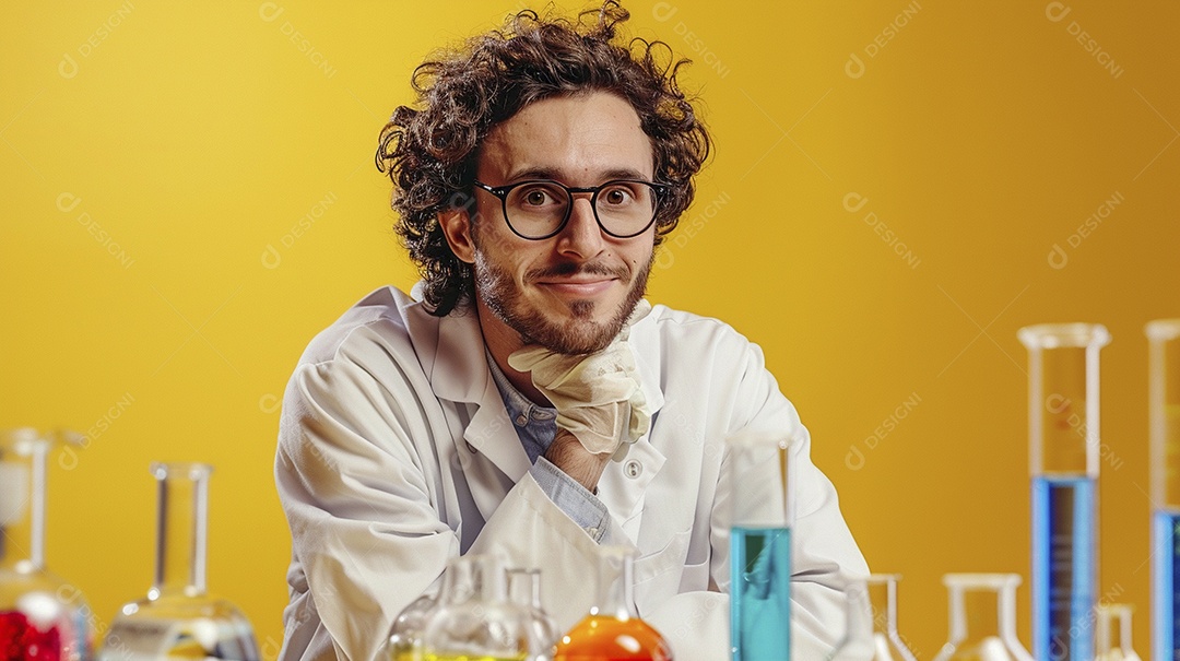 Homem cientista expressando afeto isolado em fundo de cor preta