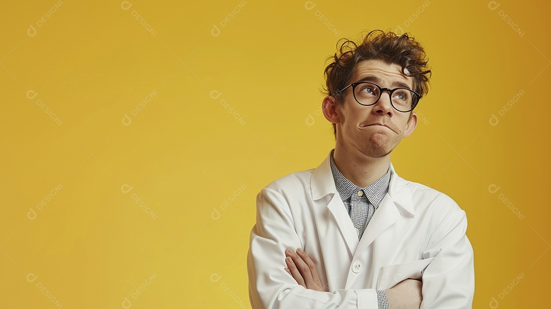 Homem cientista expressando afeto isolado em fundo de cor preta