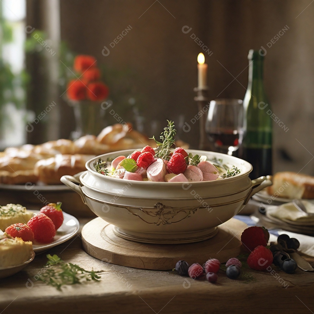 Mesa posta para jantar comida de entrada