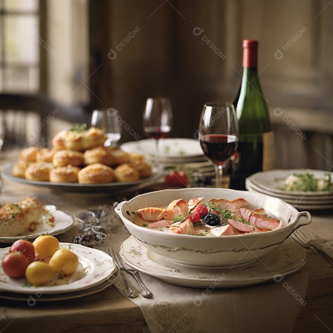 Mesa posta para jantar comida de entrada