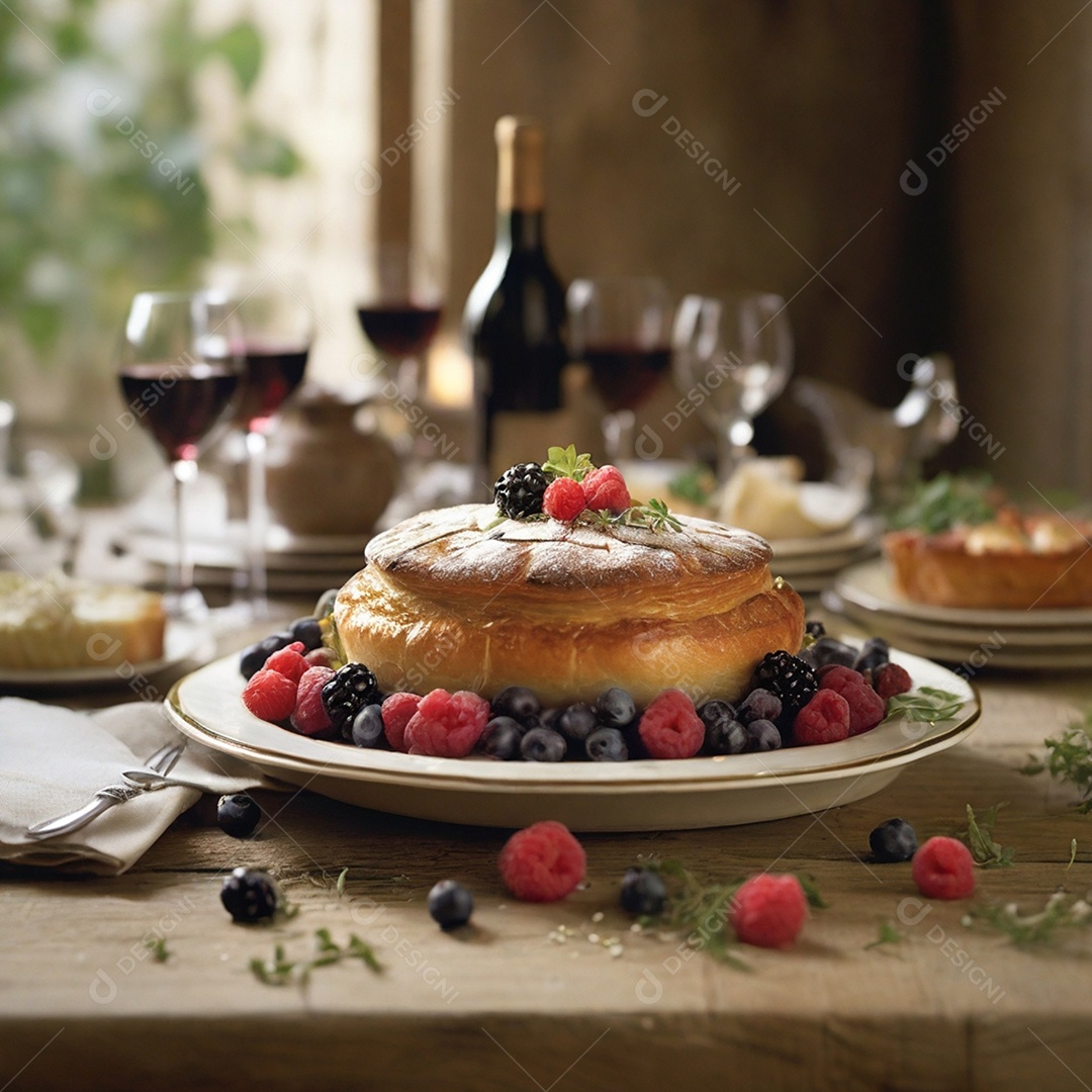 Bolo de baunilha com frutas vermelhas