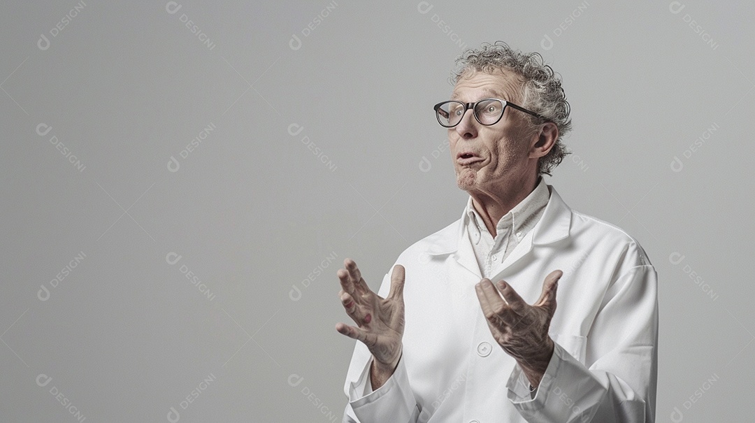 Homem cientista expressando afeto isolado em fundo de cor preta