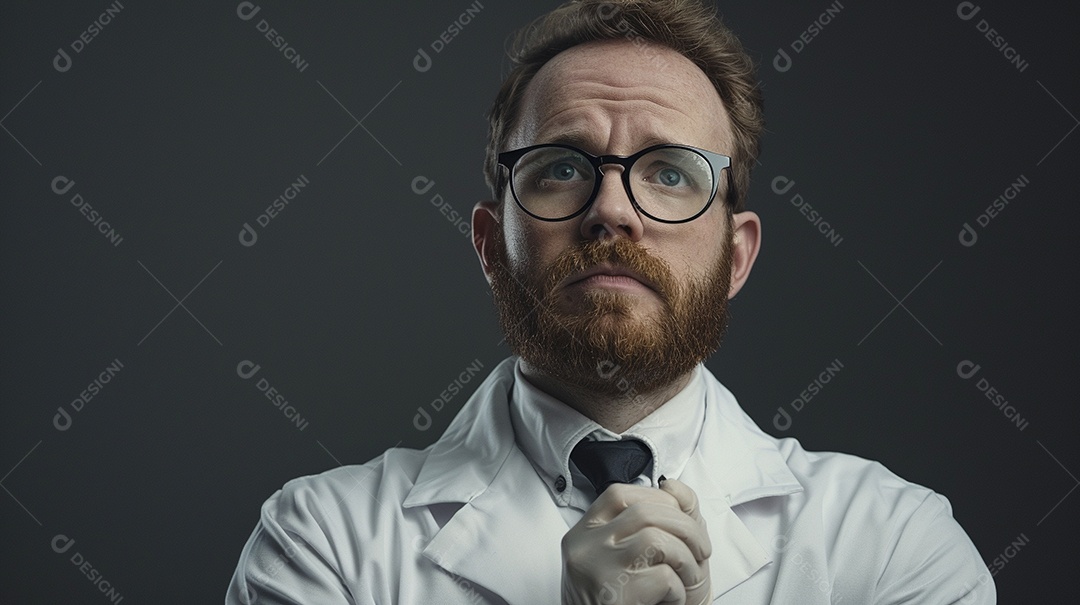 Homem cientista expressando afeto isolado em fundo de cor preta