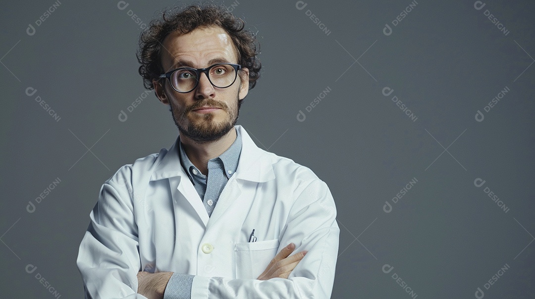 Homem cientista expressando afeto isolado em fundo de cor preta