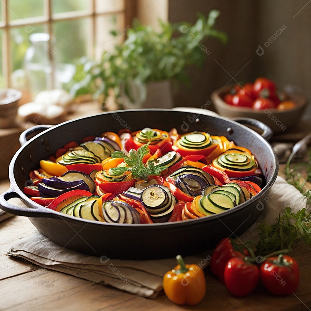 Salada de vegetais e hortaliças na panela