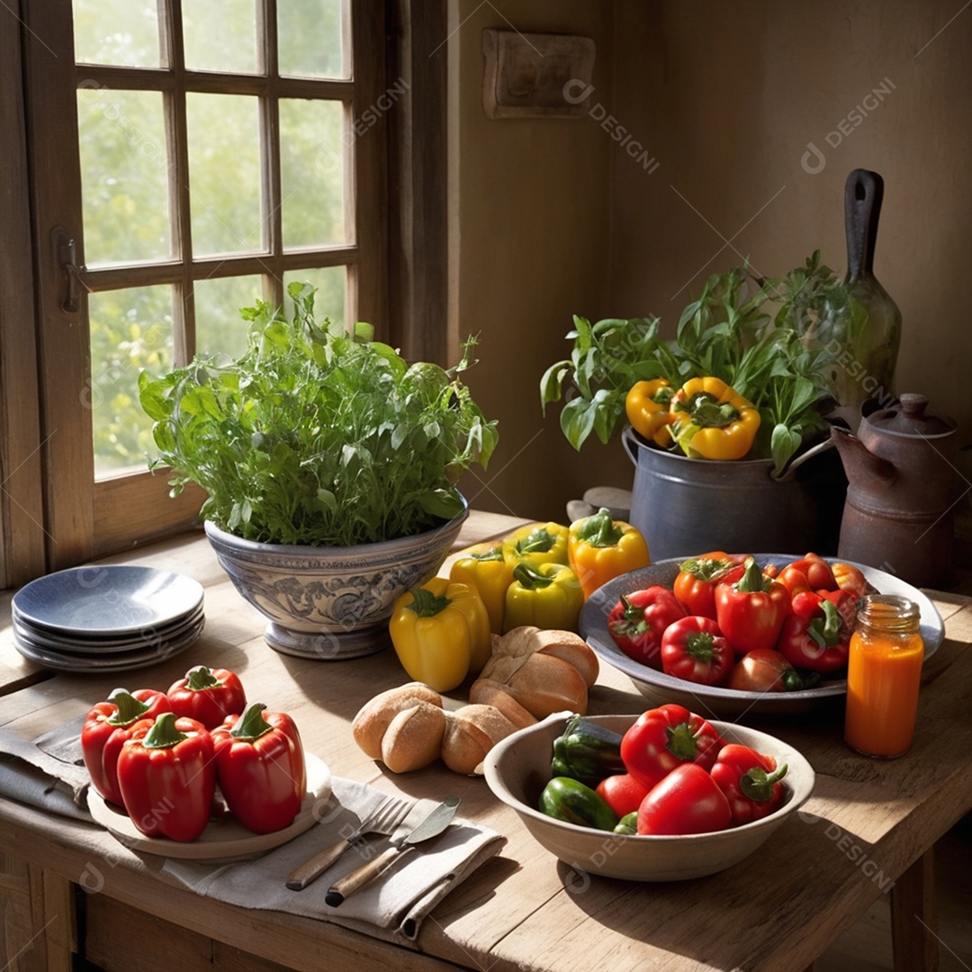 Mesa com fartura de vegetais frutas