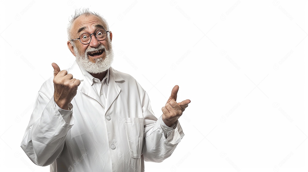 Homem cientista expressando afeto isolado em fundo de cor preta