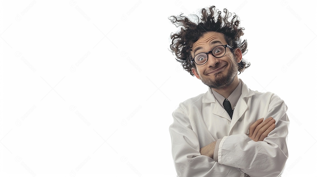 Homem cientista expressando afeto isolado em fundo de cor preta