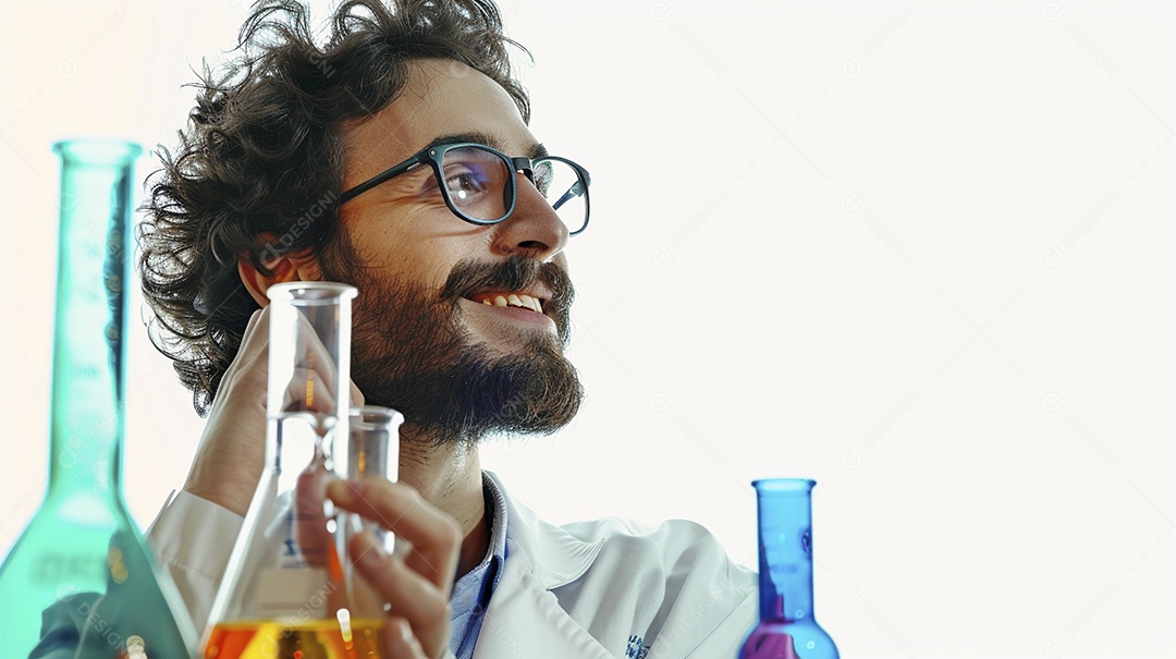 Homem cientista expressando afeto isolado em fundo de cor preta