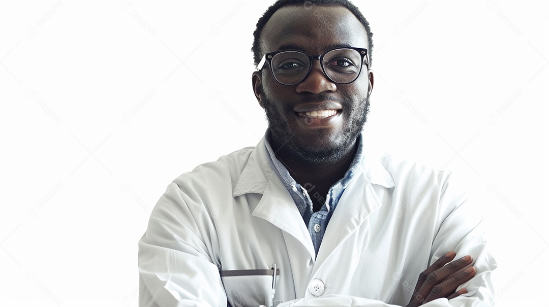 Homem cientista expressando afeto isolado em fundo de cor preta