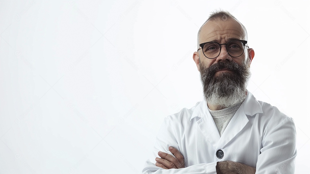 Homem cientista expressando afeto isolado em fundo de cor preta