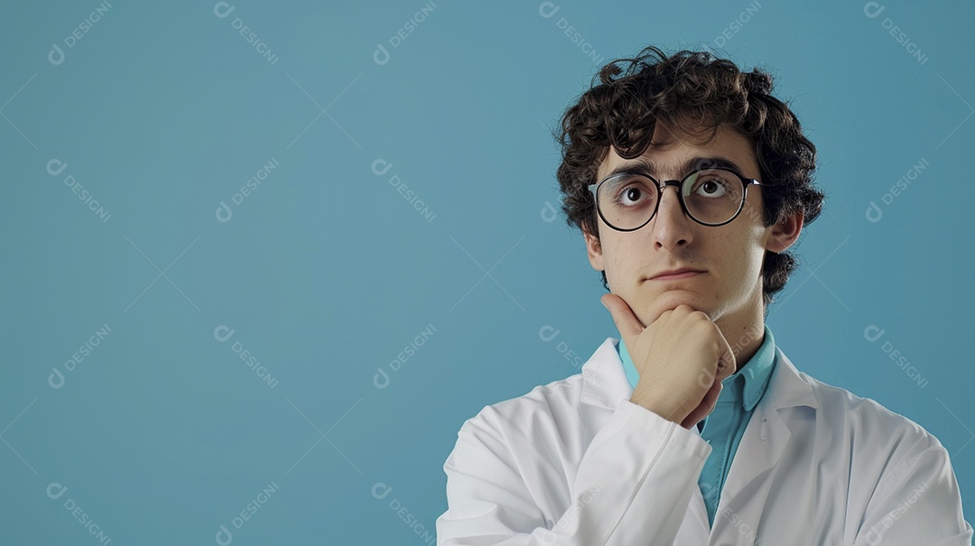 Homem cientista expressando afeto isolado em fundo de cor preta