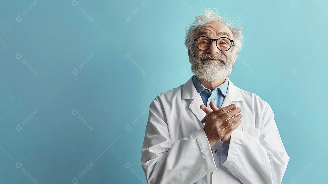 Homem cientista expressando afeto isolado em fundo de cor preta