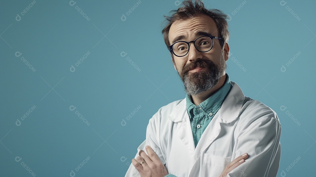 Homem cientista expressando afeto isolado em fundo de cor preta