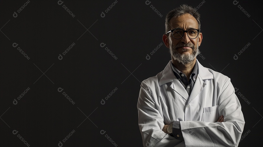 Homem cientista expressando afeto isolado em fundo de cor preta