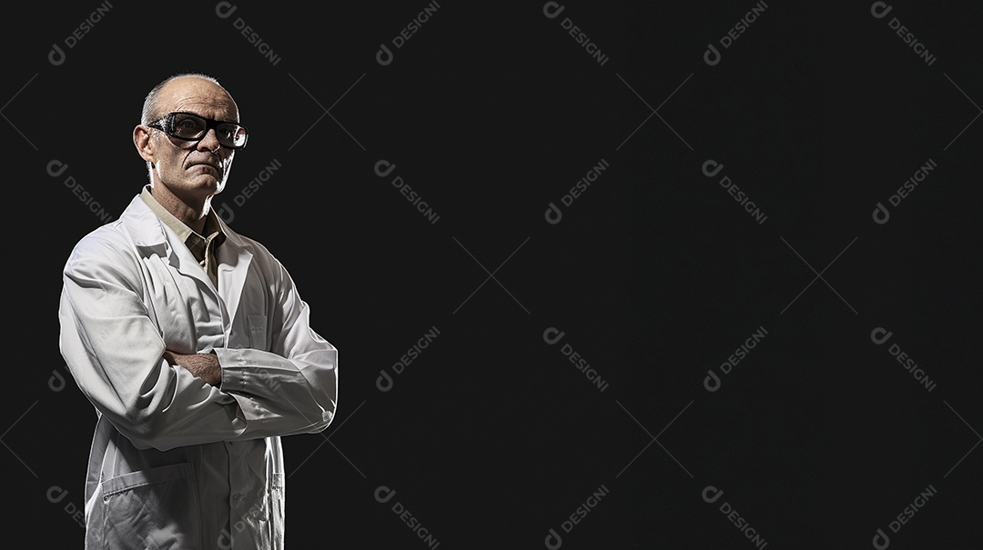 Homem cientista expressando afeto isolado em fundo de cor preta