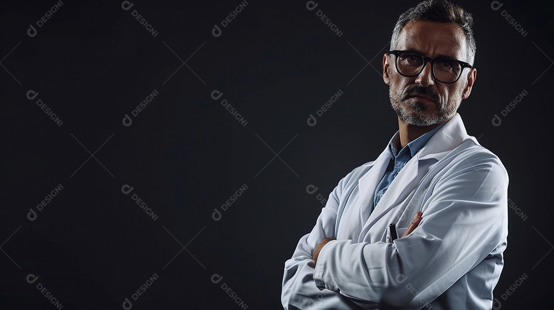Homem cientista expressando afeto isolado em fundo de cor preta
