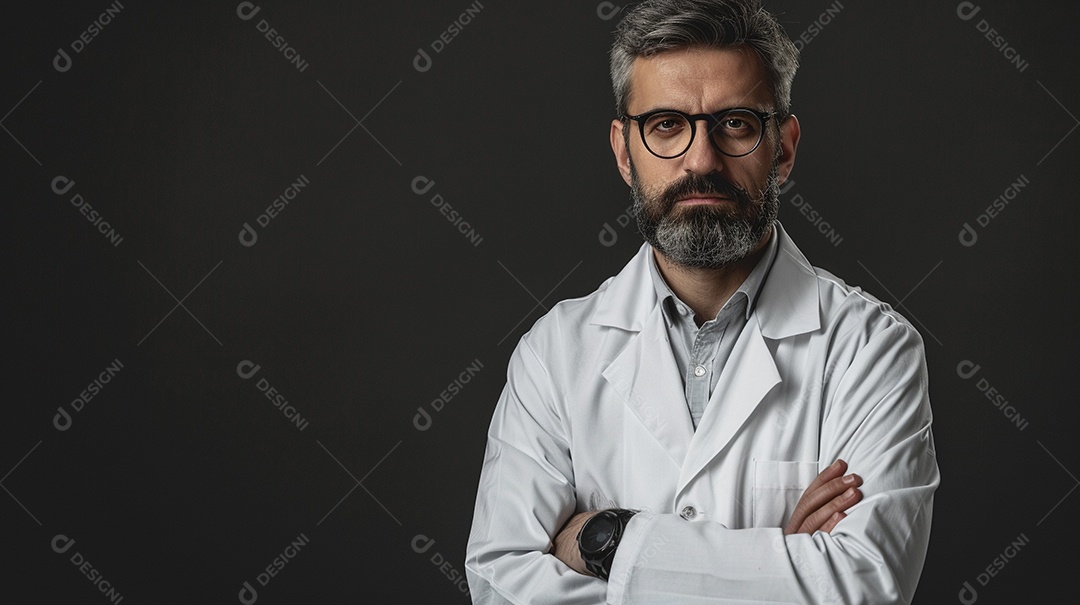 Homem cientista expressando afeto isolado em fundo de cor preta
