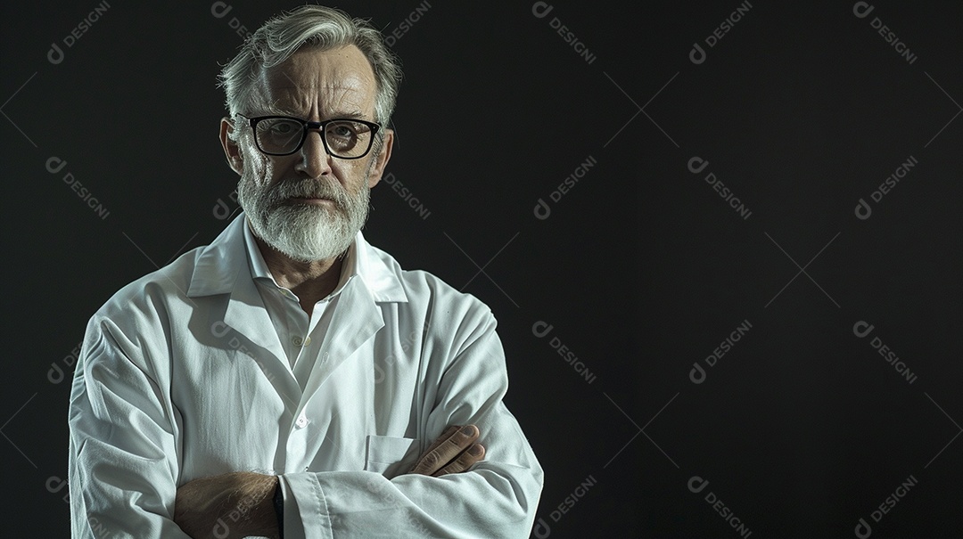 Homem cientista expressando afeto isolado em fundo de cor preta