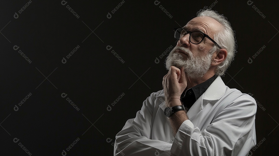 Homem cientista expressando afeto isolado em fundo de cor preta