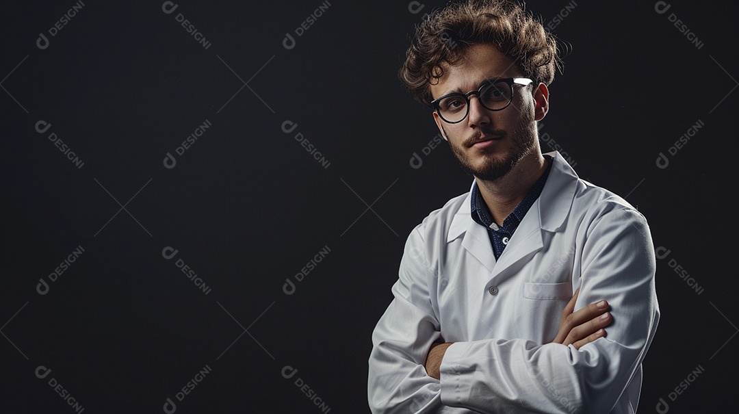 Homem cientista expressando afeto isolado em fundo de cor amarela