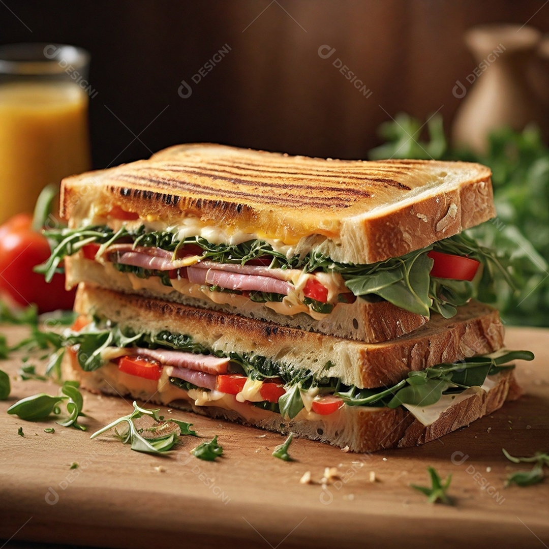 Sanduiche de salada com presunto e queijo