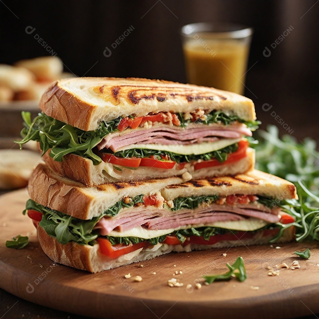 Sanduiche de salada com presunto e queijo