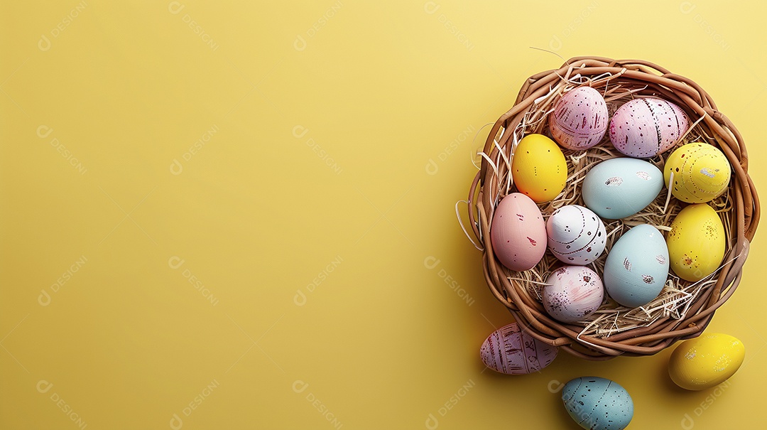 Ovos de Páscoa e orelhas de coelho no ninho