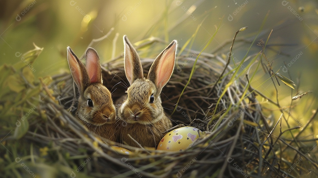 Ovos de Páscoa e orelhas de coelho no ninho