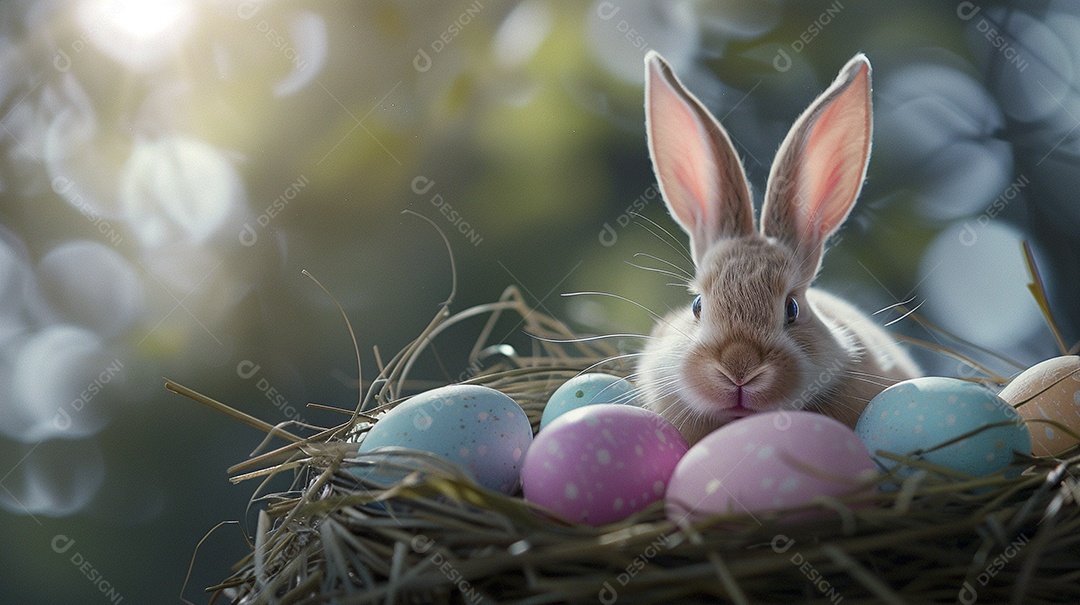 Ovos de Páscoa e orelhas de coelho no ninho