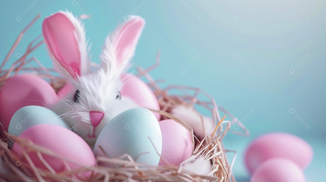 Ovos de Páscoa e orelhas de coelho no ninho
