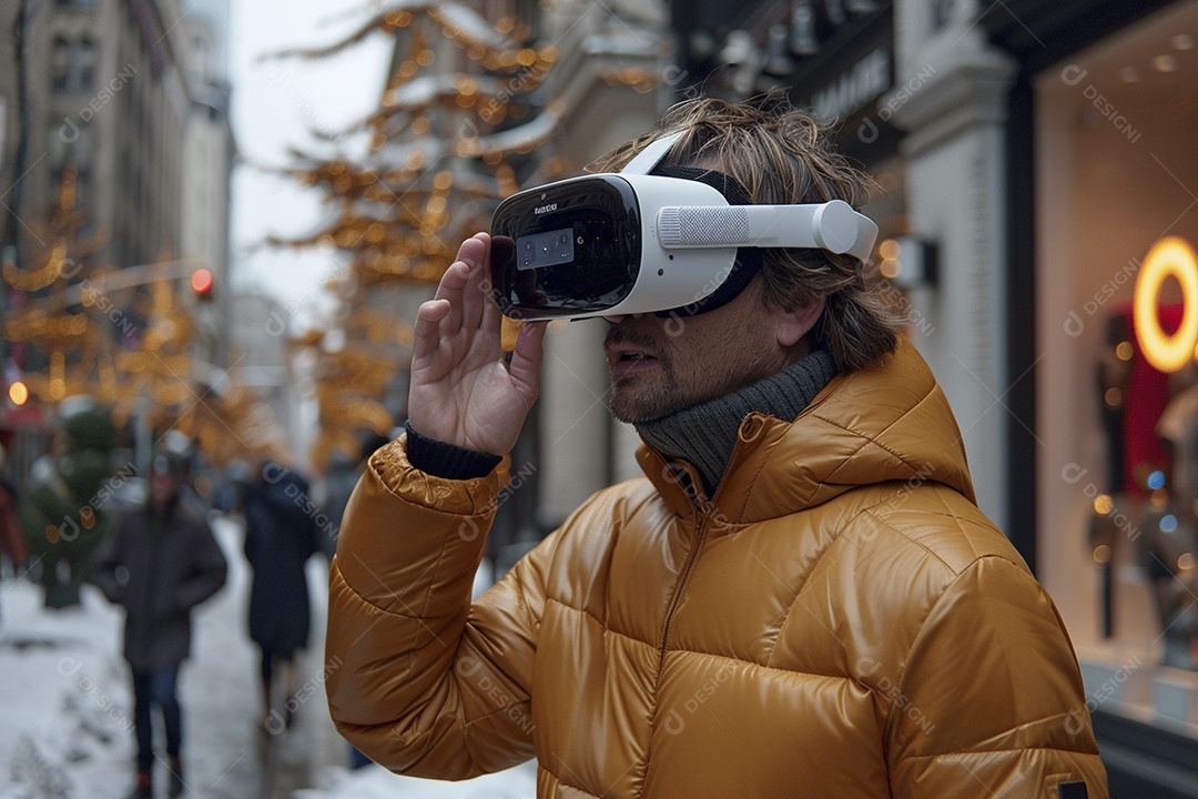 Jovem muito animado usando óculos de realidade virtual
