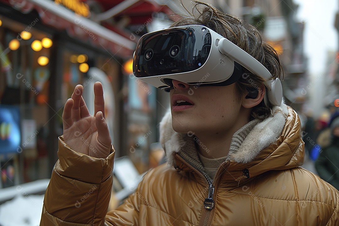 Jovem muito animado usando óculos de realidade virtual