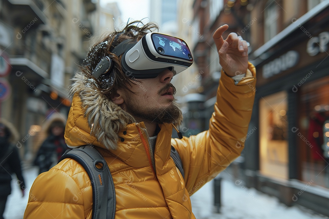 Jovem muito animado usando óculos de realidade virtual