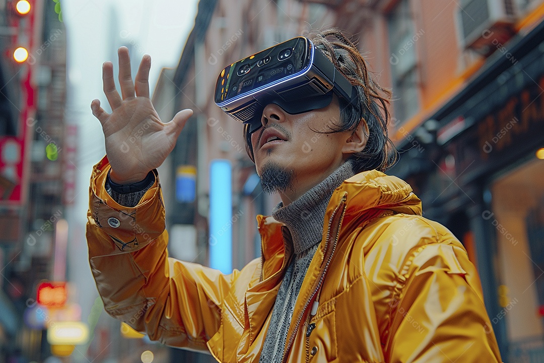 Jovem muito animado usando óculos de realidade virtual