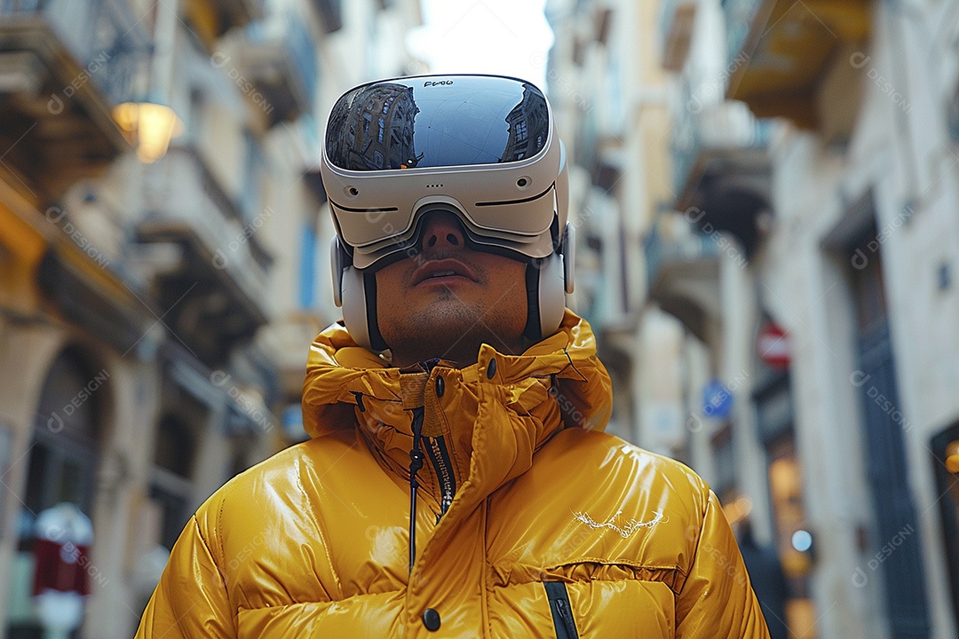 Jovem muito animado usando óculos de realidade virtual