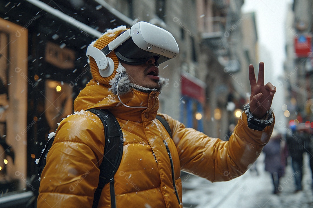 Jovem muito animado usando óculos de realidade virtual