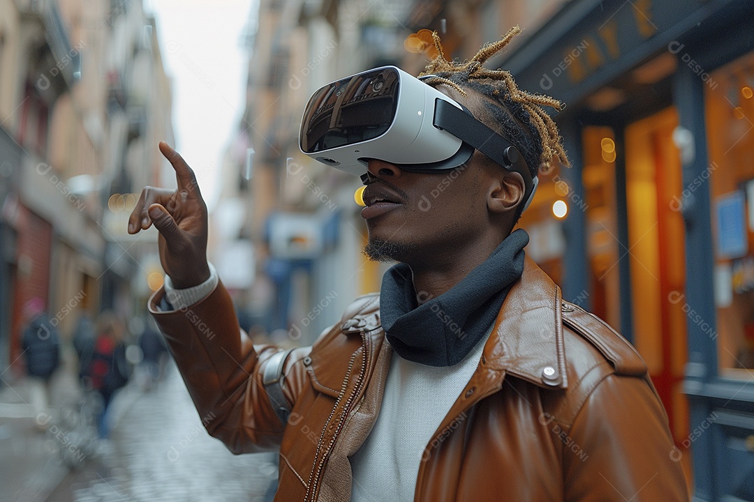 Jovem muito animado usando óculos de realidade virtual