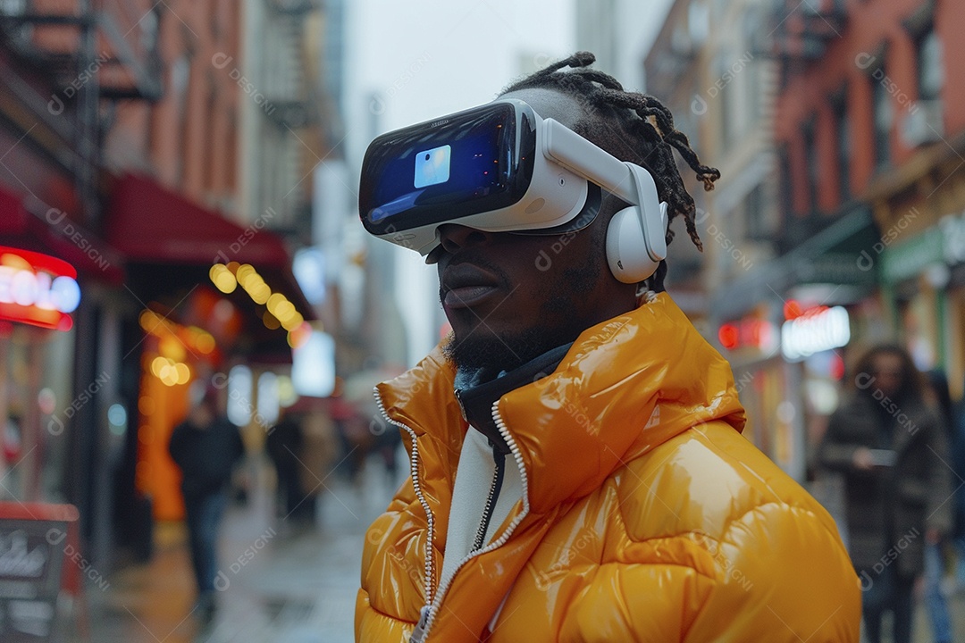 Jovem muito animado usando óculos de realidade virtual