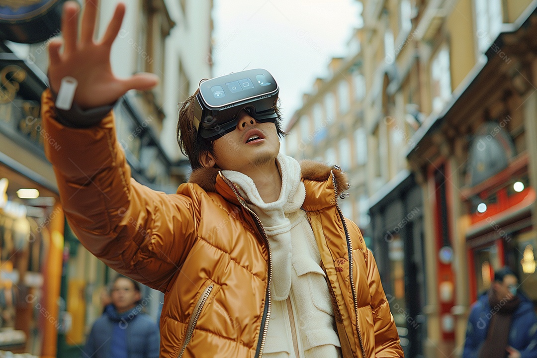 Jovem muito animado usando óculos de realidade virtual