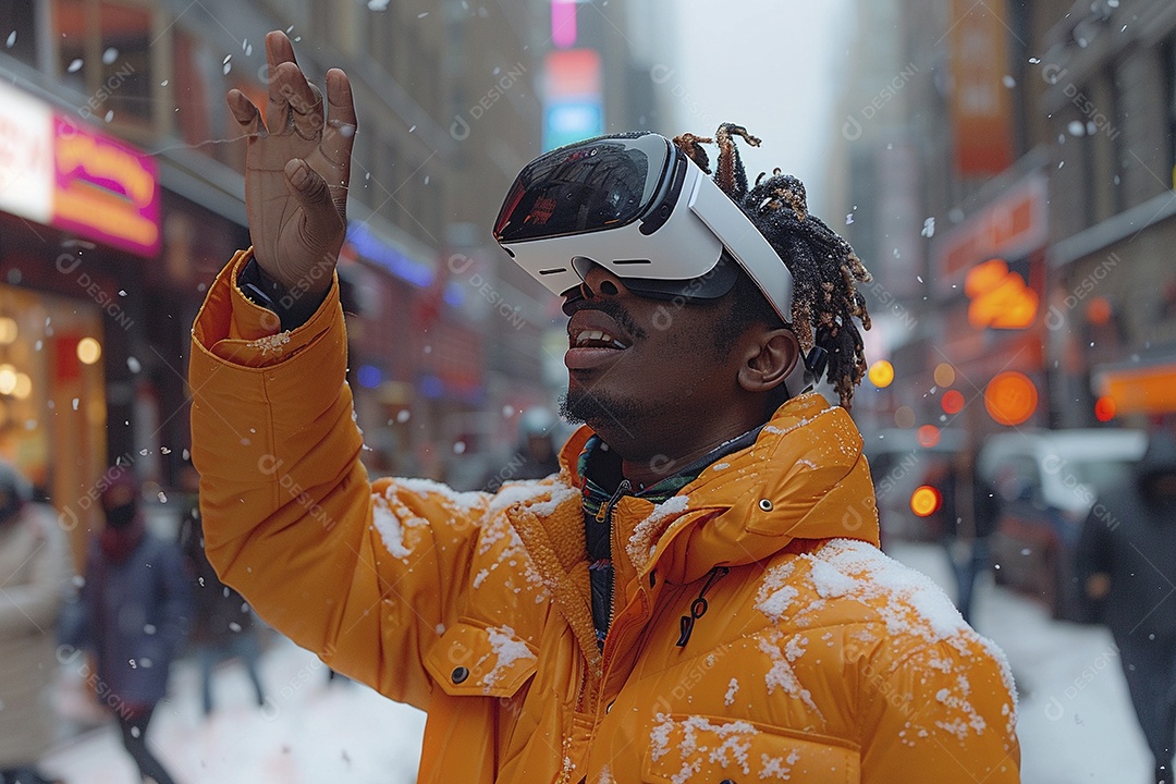 Jovem muito animado usando óculos de realidade virtual