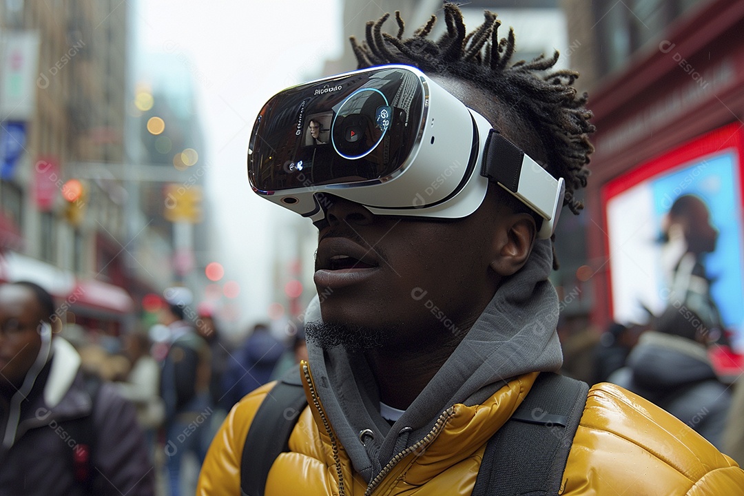 Jovem muito animado usando óculos de realidade virtual