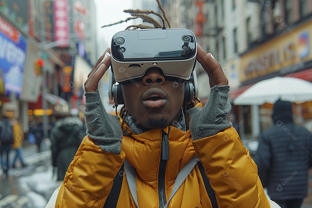 Jovem muito animado usando óculos de realidade virtual