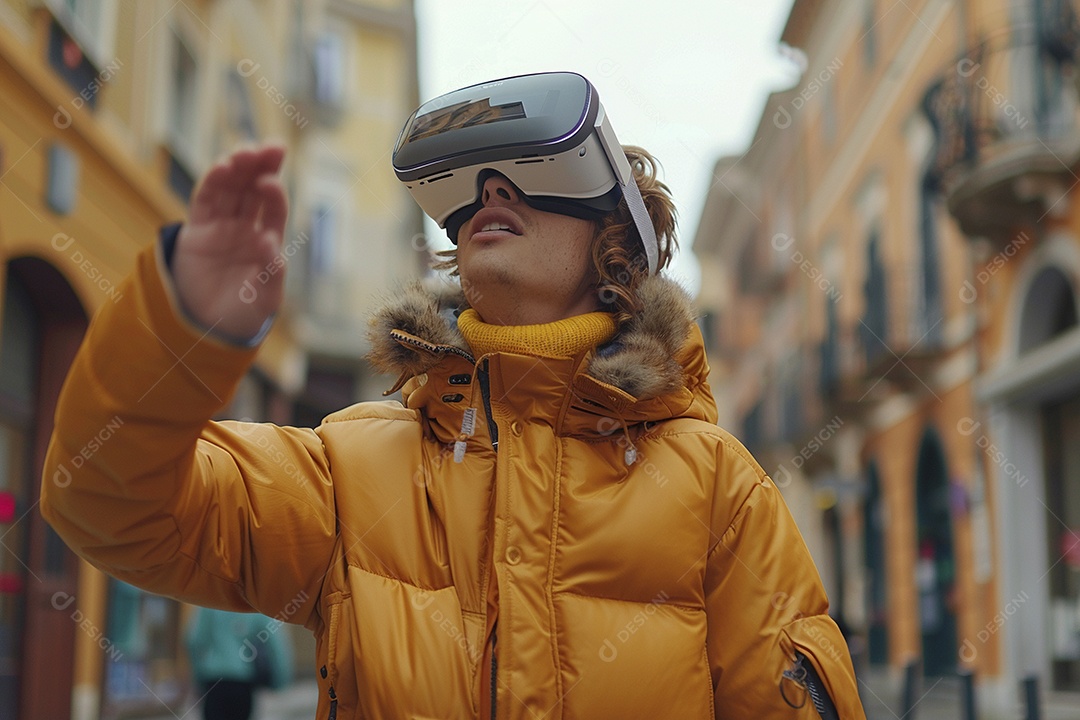 Jovem muito animado usando óculos de realidade virtual