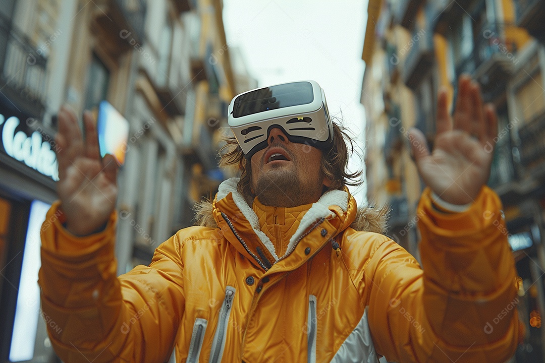 Jovem muito animado usando óculos de realidade virtual